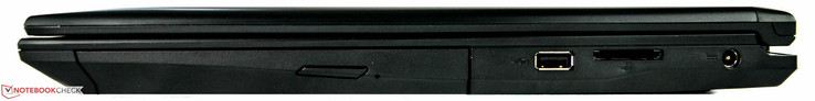 rechts: modulares DVD-Laufwerk, USB 2.0, SD-Kartenlesegerät, Netzanschluss