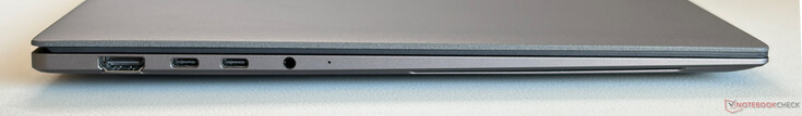 Links: HDMI 2.1, 2x USB-C 4.0 (40 Gbit/s, DisplayPort-ALT-Modus 1.4, Power Delivery 3.0), 3,5-mm-Audio