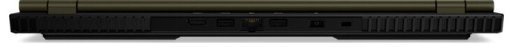 Rückseite: HDMI, USB 3.2 Gen 2 (Typ-A), Gigabit-Ethernet, USB 3.2 Gen 2 (Typ-A), Netzanschluss, Steckplatz für ein Kabelschloss