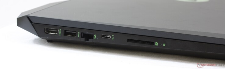 Links: HDMI, USB 3.1 Gen. 1 (mit Sleep and Charge), Gigabit RJ-45, USB 3.1 Gen. 2 Typ-C (10 Gbps, PD 3.0, DisplayPort 1.4), SD-Kartenleser