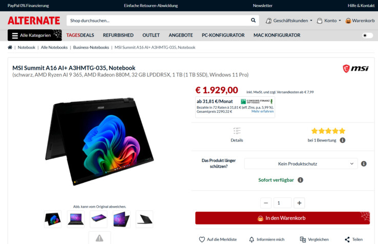 MSI Summit A16 AI+ A3HMTG-035 für 1.929 Euro.