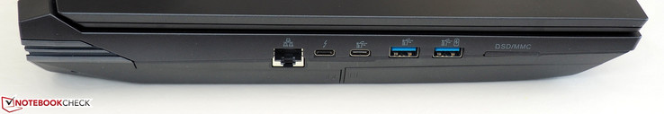 linke Seite: RJ45-LAN, Thunderbolt 3, USB-C 3.1 Gen2, 2x USB-A 3.0, Cardreader