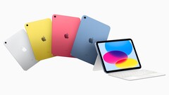 Das Apple iPad der zehnten Generation wird in vier schicken Farben angeboten, die Tastaturhülle ist aber recht teuer. (Bild: Apple)