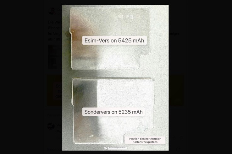 Dieses Bild soll die Akkus beider Versionen des iPhone 18 Pro Max zeigen (maschinell übersetzt).