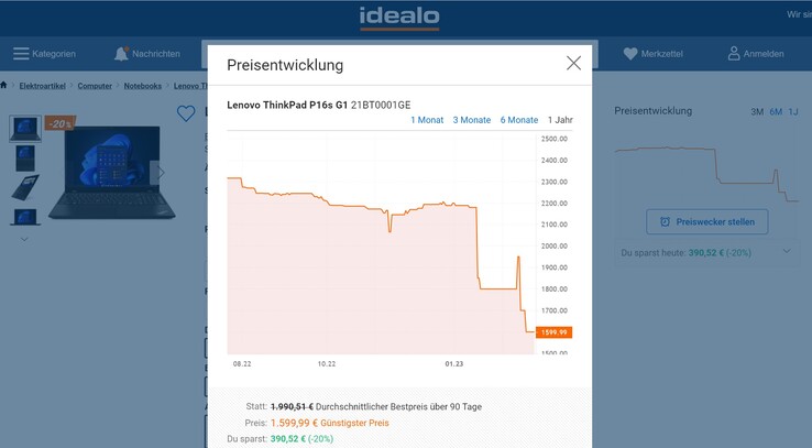Idealo Preisverlauf - ThinkPad P16s in Vollausstatung