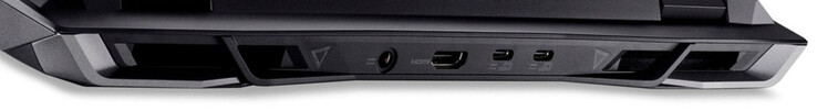Rückseite: Netzanschluss, HDMI 2.1, USB 4 (USB-C; Power Delivery, Displayport), USB 3.2 Gen 2 (USB-C; Power Delivery, Displayport)