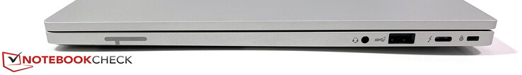 Rechts: 3,5 mm Stereo, USB-A (3.2 Gen.2), USB-C (Thunderbolt 4, DisplayPort Alt 1.4, Laden), Kensington NanoSaver