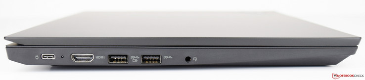 Linke Seite: USB Typ C 3.1 Gen 2, HDMI, 2x USB Typ A 3.0, Kombo-Audio