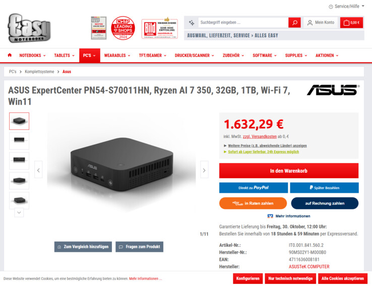 Asus ExpertCenter PN54-S70011HN für 1.632,29 Euro.