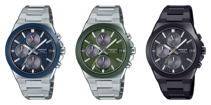 Von links nach rechts: Casio Edifice EFS-S650D-2A, EFS-S650D-3A und EFS-S650DC-1A. (Bildquelle: Casio)