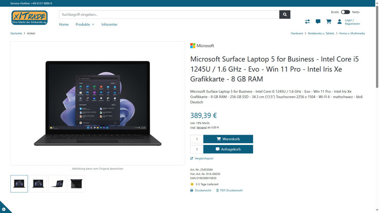 Microsoft Surface Laptop 5 (R1A-00030) im Angebot für 389,39 Euro.