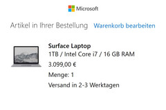 Das Surface Laptop mit 1 TB kann ab sofort bestellt werden