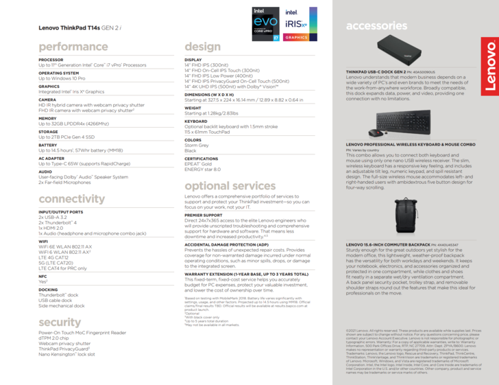 Datenblatt Lenovo ThinkPad T14s G2 Intel