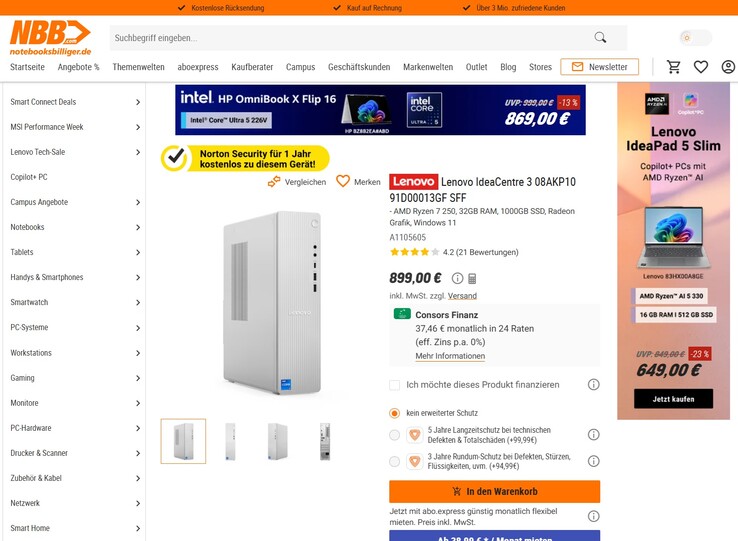 Lenovo IdeaCentre 08AKP10 91D00013GF für 899 Euro.