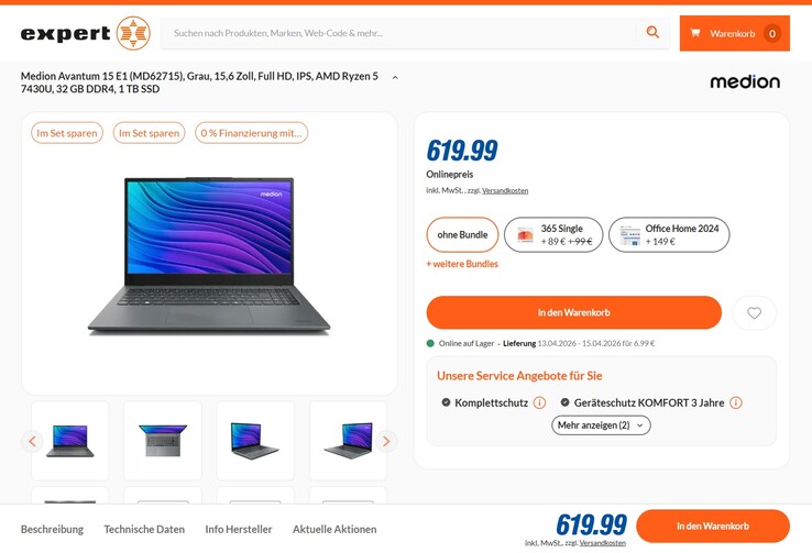 Medion Avantum 15 E1 für 619,99 Euro.