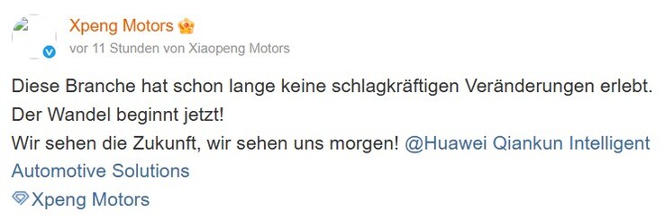 Auf Weibo bekräftigte Xpeng die Zusammenarbeit mit Huawei (Quelle: Weibo).