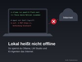 Laptop mit Terminal, in dem ausgehende Verbindungen von Ollama und curl blockiert sind, daneben eine durchgestrichene Cloud