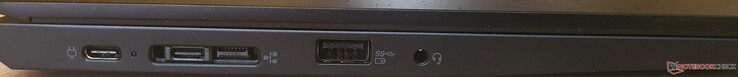 Links: 2x USB-C 3.2 Gen2/Docking-Anschluss (10 GBit/s), USB-A 3.2 Gen1 (5 GBit/s), kombinierter Audioanschluss