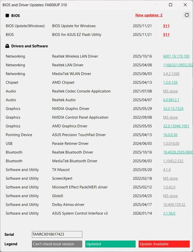 Manchmal öffnet sich ein zweiter Screen wie hier die verfügbaren Updates