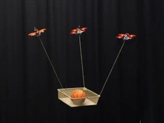 Der „kinodynamische Algorithmus“ ermöglicht es, mehrere Drohnen so zu koordinieren, dass sie gemeinsam eine Last tragen und deren Bewegung in Echtzeit ausgleichen können – ohne zentrale Steuerung oder Sensoren an der Fracht. (Bildquelle: TU Delf via YouTube)