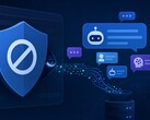Illustration eines Ad-Blocker-Schilds, das heimlich KI-Chat-Nachrichten abgreift