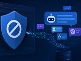 Illustration eines Ad-Blocker-Schilds, das heimlich KI-Chat-Nachrichten abgreift