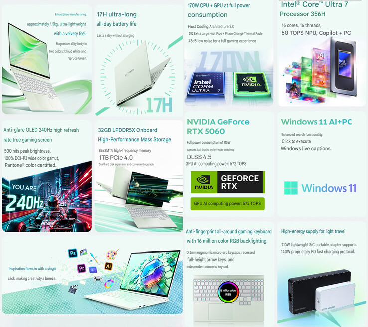 Die wichtigsten Merkmale des Laptops (maschinell übersetzt).