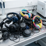 Kopfhörer auf Labortisch (Symbolbild)