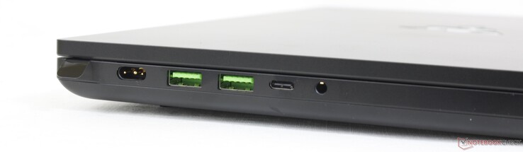 Links: Netzteil, 2x USB-A 3.2 Gen. 2, USB-C 3.2 Gen. 2 mit DisplayPort + Power Delivery, 3,5 mm Headset