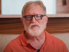 Ein Screenshot aus Gabe Newells aufgezeichneter Videobotschaft für die International 2025. (Bildquelle: DotaCinema YT)