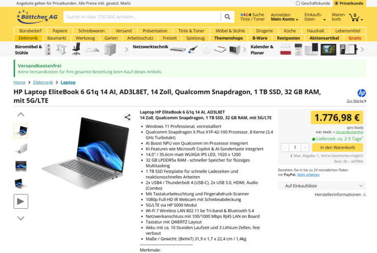 HP EliteBook 6 G1q 14 AD3L8ET für 1.776,98 Euro.