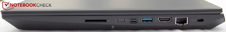 Rechts: SD-Reader, USB-C 3.1, miniDP, USB-A 3.0, HDMI, LAN, Kensington