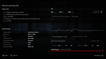 QHD nativ: 33 fps und Stutter Count 1