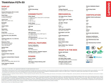Lenovo ThinkVision P27h-30 Specs