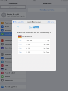 Apple SIM (eSIM) im iPad Pro 10.5: Konditionen