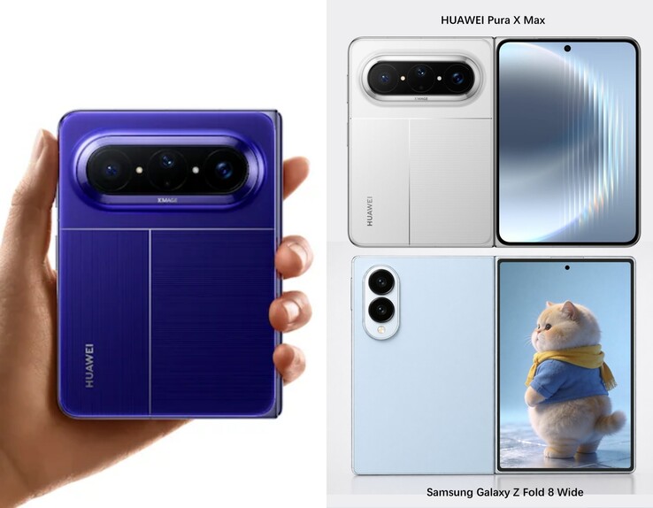 Renderbilder des Galaxy Z Fold 8 Wide neben dem Huawei Pura X Max