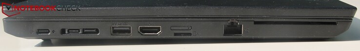 Links: USB-C 3.1 Gen 2 mit Strom, Docking-Anschluss (USB-C 3.1, Netzwerk), USB-A 3.0, HDMI, microSD, RJ45 LAN
