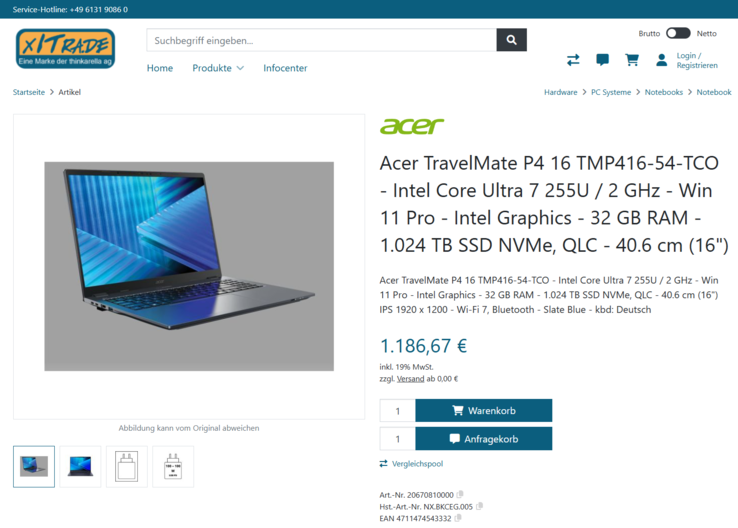 Acer TravelMate P4 TMP416-54-TCO-79UN für 1.186,67 Euro.