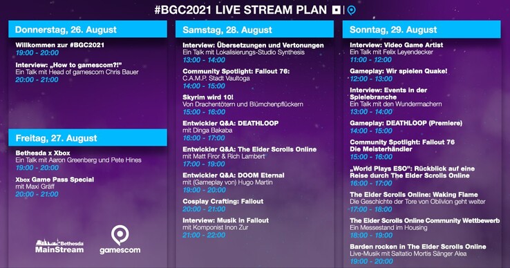 Bethesda #BGC2021 Live Stream Plan zur gamescom 2021.