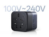 Das Ugreen X575-Ladegerät ist mit einem breiten Spannungsbereich kompatibel. Abbildung: Ein Werbefoto, das die Unterseite des Adapters zeigt.