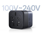 Das Ugreen X575-Ladegerät ist mit einem breiten Spannungsbereich kompatibel. Abbildung: Ein Werbefoto, das die Unterseite des Adapters zeigt.