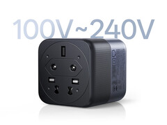 Das Ugreen X575-Ladegerät ist mit einem breiten Spannungsbereich kompatibel. Abbildung: Ein Werbefoto, das die Unterseite des Adapters zeigt.