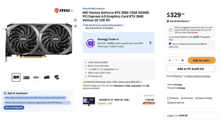 Die RTX 3060 ist wieder da, und kostet in den USA fast so viel wie die deutlich flottere RTX 5060