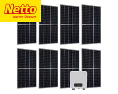 Netto gewährt 18 % Rabatt auf die Juskys Solaranlage mit acht Solarmodulen (Bild: Netto, bearbeitet)