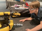 Nataliya Kosmyna, Ph.D., steuert Roboterhund "Spot" mit Hilfe von Gedanken, die von der AttentivU-Brille gelesen werden (Bild: Nataliya Kosmyna, Ph.D. BRAINI)