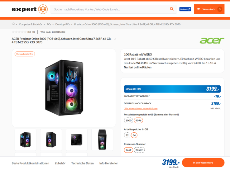 Acer Predator Orion 5000 PO5-660 (DG.E4EEG.002) für 3.199 Euro.