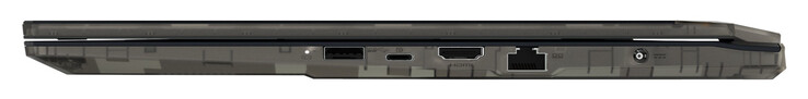Rechte Seite: USB 3.2 Gen 1 (USB-A), USB 3.2 Gen 1 (USB-C; Displayport), HDMI 2.1, Gigabit-Ethernet, Netzanschluss