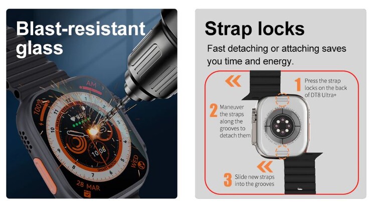 DT8 Ultra Plus: Das Display soll geschützt, die Armbänder leicht wechselbar sein