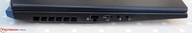 linke Seite: RJ45-LAN, USB-A 2.0, Mikrofon, Kopfhörer