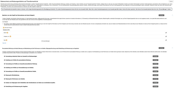 Besonders eklatantes Beispiel: Webseite Transfermarkt.de